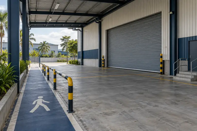 Pintu gudang umum dan laluan pejalan kaki